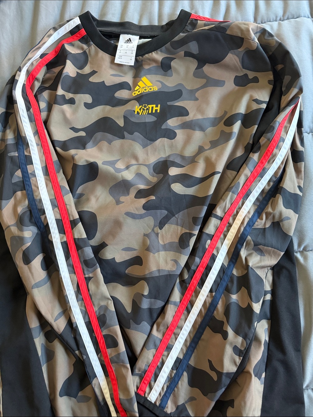 adidas Camouflage Long Sleeve Crew with Red, White, Navy Stripes